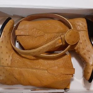 Genuine handmade ostrich skin boots size 7 w with matching belt